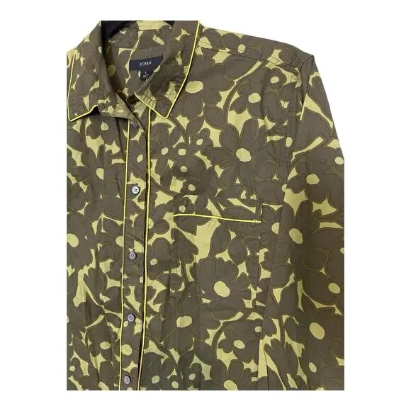 J Crew Womens NWT Camo Flowers Button Up Piped Shirt Sz L Green AA16 - Picture 4 of 9
